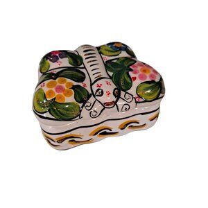 Mexican Pottery Butterfly Trinket Box Dia de los Muertos GLOWS
